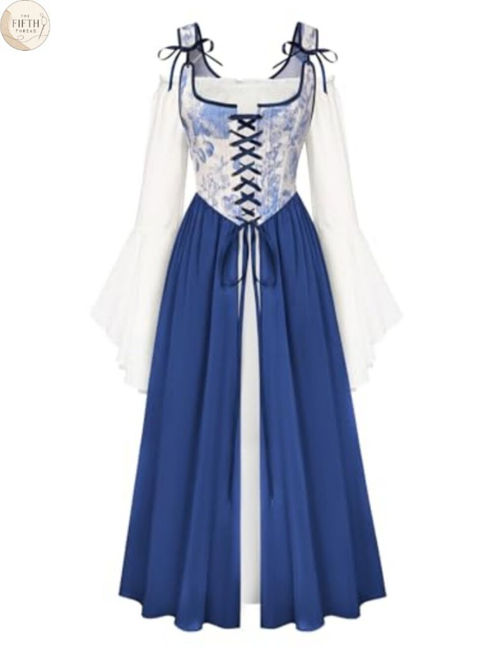 Renaissance Two-Piece Medieval Costume Bell Sleeve Corset Dress